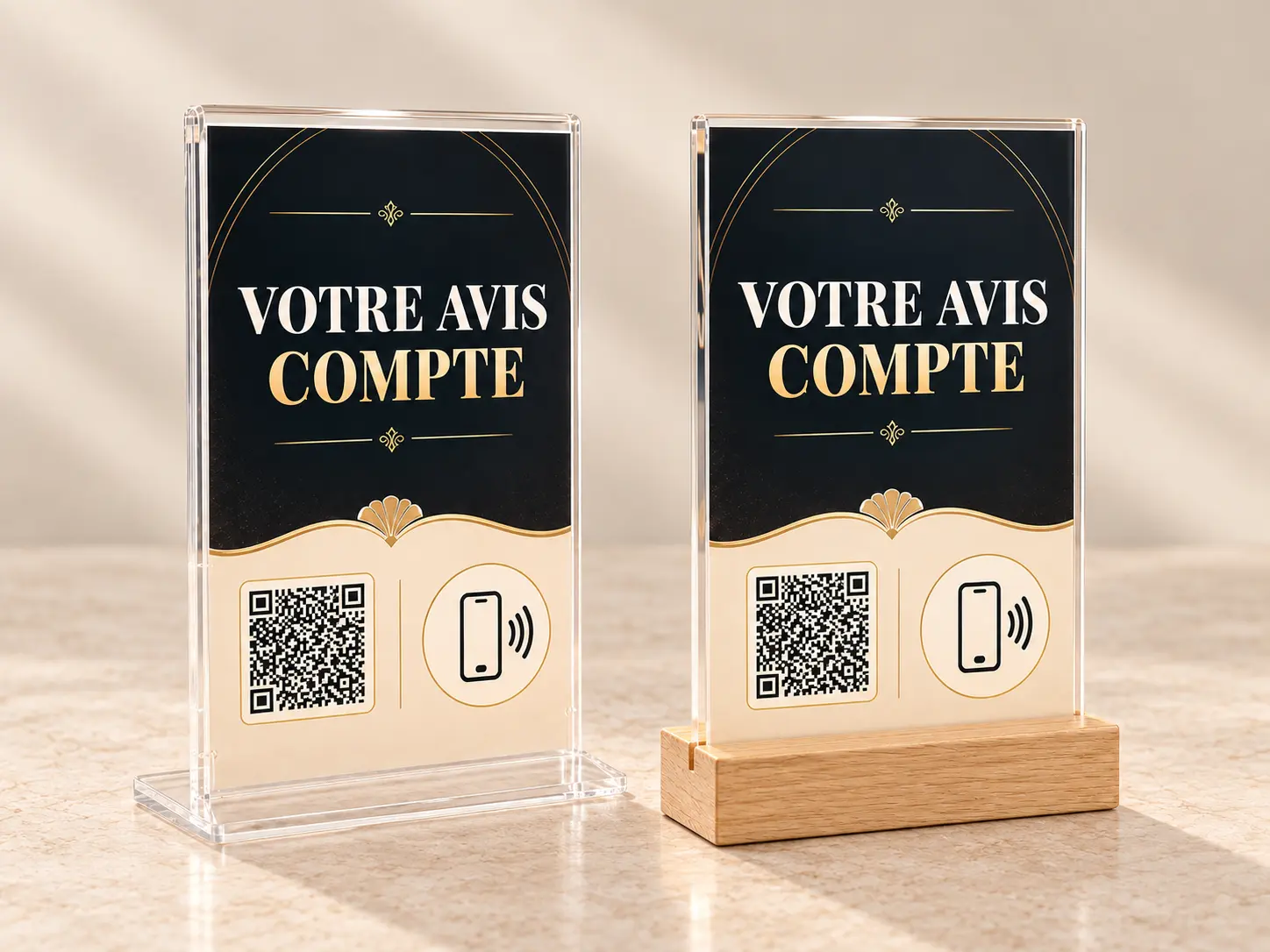Les présentoirs À Portée d’Avis en plastique et en bois